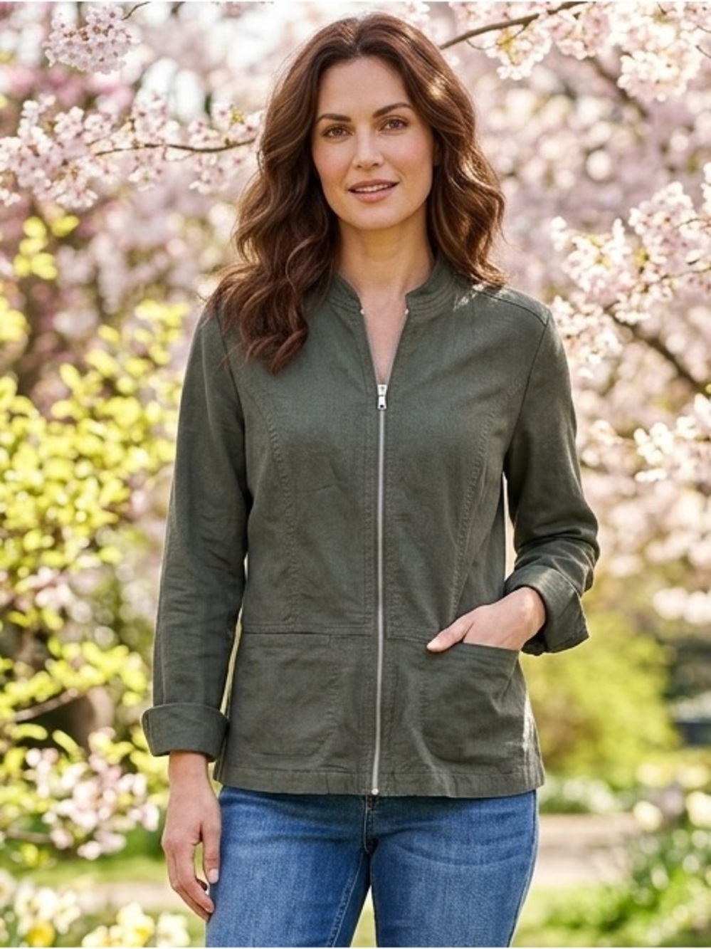 Denim & Company lightweight green zip up jacket
